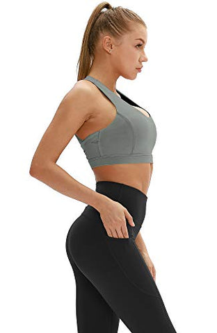 Image of icyzone Workout Sports Bras for Women - Fitness Athletic Exercise Running Bra, Activewear Yoga Tops (Gray, Medium)