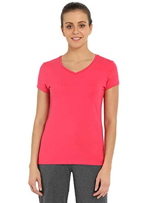 Jockey Women's Plain T-Shirt (1359-0105-Ruby_XX-Large)