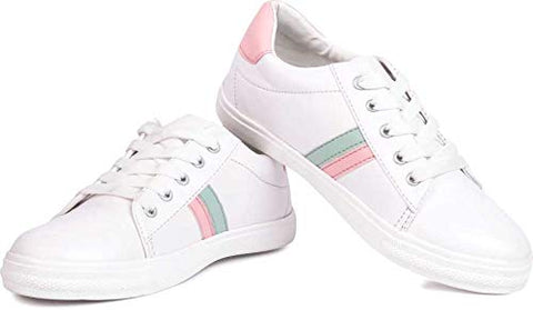 Image of RINDAS Women's | Ladies | Females | Girls Comfortable, Fashionable, Synthetic Leather, Shoes College Wear | Casual Sneakers White