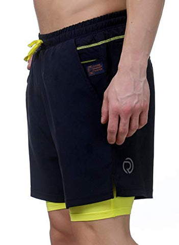 Image of TRUEREVO 7 Inch Men's 2-in-1 Sports Shorts with Phone Pocket (Dark Navy, Medum)