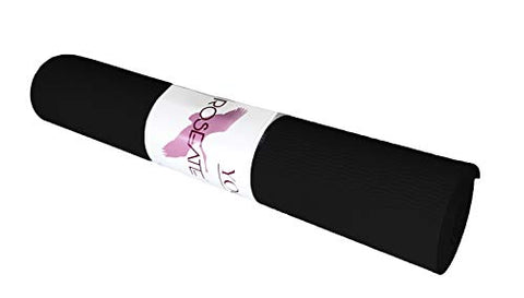 Image of Roseate Yoga Mat 4MM Large with Free Skipping Rope & Carrying Bag High Density Anti-Skid for Men & Women Fitness Flooring Workout Sweat Proof for Gym/Home/Outdoor Workout (Black)