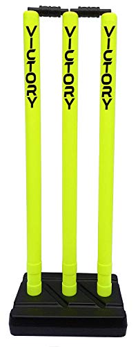 VICTORY India Best Cricket Plastic Stumps Set # 3 Wicket Set, 1 Stand, 2 Bails (Floro)
