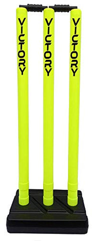 Image of VICTORY India Best Cricket Plastic Stumps Set # 3 Wicket Set, 1 Stand, 2 Bails (Floro)