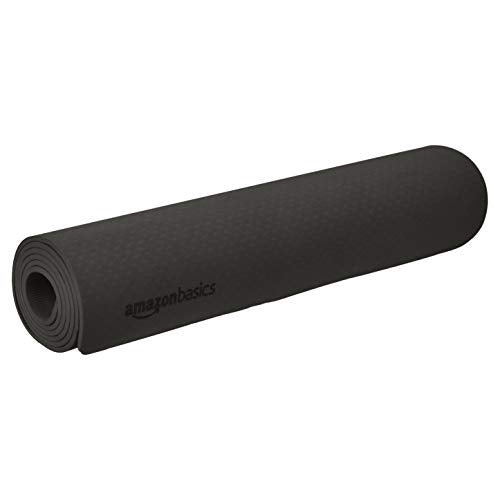 AmazonBasics Foam Yoga Blocks - 4 x 9 x 6 Inches, Set of 2, Black and AmazonBasics 6 mm Thick TPE Yoga Mat, Black