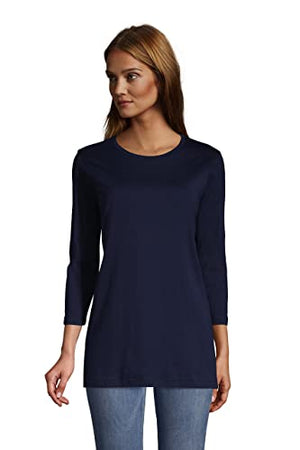 Lands' End Womens 3Q Cotton Supima Crew Neck Tunic Radiant Navy Tall Small