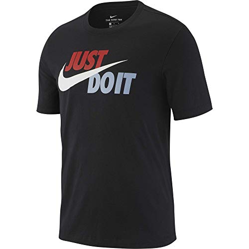 Nike Men's Sportswear Just Do It. T-Shirt, Shirts for Men with Classic Fit, Black/Mystic Red/Platinum Tint, L