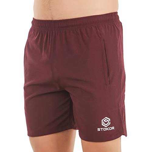 STOKOR Athleisure Men's Regular Fit Sports Shorts | Quick Dry Technology | (Large, Wine)