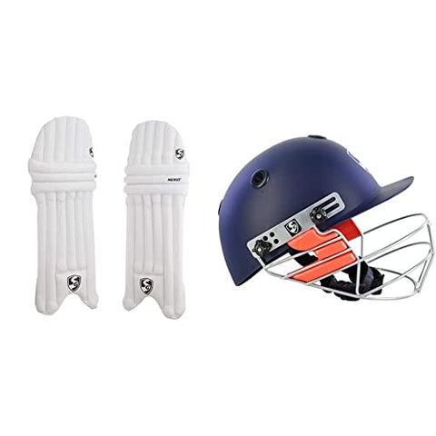 Image of SG Nexus Batting Leg Guard, Youth+SG Optipro Cricket Helmet, Large, Navy Blue