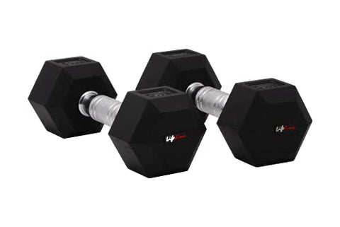 Image of Lifeline 5 Kg Hexa Dumbbell Set Ideal for Home Gym Exercise Workout for Men & Women, Cast Iron Rubber Coated Encased, Perfect for Home Fitness- Pack of 2