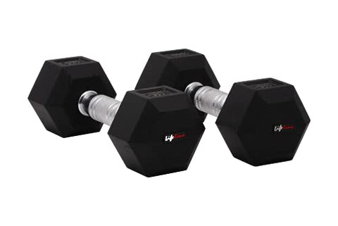 Image of Lifeline 12.5 Kg Hexa Dumbbell Set Ideal for Home Gym Exercise Workout for Men & Women, Cast Iron Rubber Coated Encased, Perfect for Home Fitness- Pack of 2