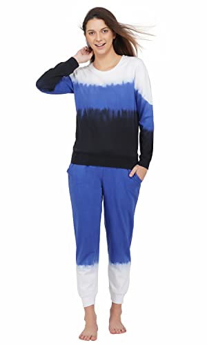 Artemis Women's Tie & Dye Jogger Set-Full Sleeves Jogger Set -Winterwear for Womens & Girls(White & Blue)