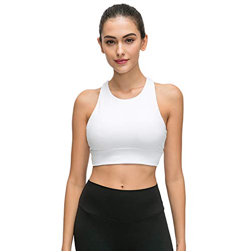 GOTUDO Women's Athletic Yoga Bra Crop Tank Tops Padded Wirefree Medium Impact High Neck Activewear for Sports of Running Gym Workout (2XL, White)
