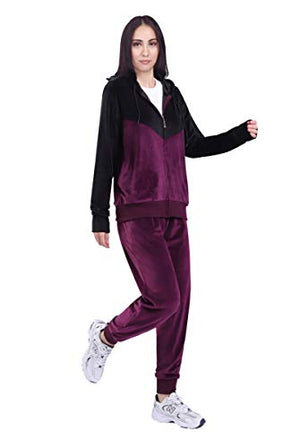 Jogging Suit Set for Women Color Block Tracksuit Activewear Soft Velour Sweatsuits Loungewear Zip Up Sport Suits Purple M