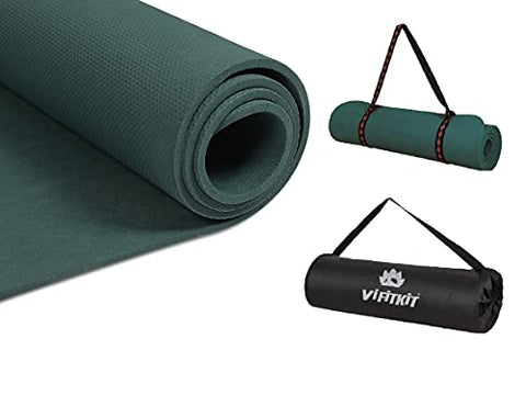 Image of VIFITKIT Yoga Mat Eco Friendly Workout Mat For Yoga Pilates Outdoor Workout With Free Carrying Bag and Strap (Made In India) (BOTTLE GREEN, 4mm)