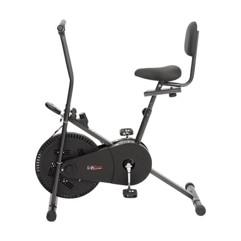 Image of Life Line Fitness LE-102BS Air Bike Exercise Indoor Cycle with Stationary Handles, Back Support, Vertically and Horizontally Adjustable Seat, Adjustable Resistance, LCD Display