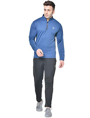 CHKOKKO Men Full Sleeve Zipper Sports Gym Track suit Blue Black size L