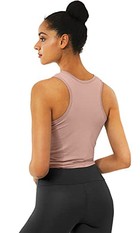 Image of Women Workout Crop Tank Tops Fitness Athletic Activewear Cute Crossover Yoga Sports Shirts - Light Pink