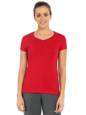 Jockey Women's Cotton V-neck Tee (1359_Jester Red_Large)