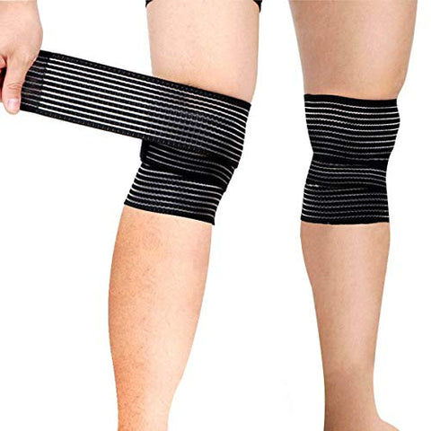 Image of TIMA 1117 Polyester Elastic Knee Compression Bandage Wraps Support for Legs, Thighs, hamstrings Ankle & Elbow Elastic Compression Wraps Perfect for Squats, Powerlifting (Pack of 2, Black)