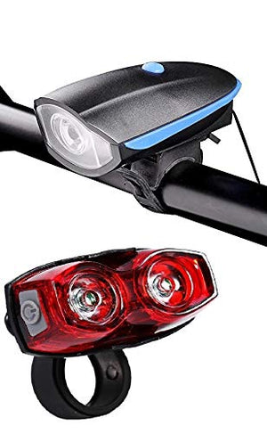 Inditradition Combo of Bicycle Bike Front Headlight with Horn (Rechargeable) & Dual LED Bicycle Rear Tail Light (Pack of 2)