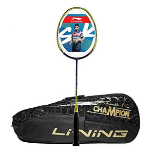Li-Ning SK 77 (AYPP268) Carbon-Graphite Strung Badminton Racquet (Blue/Lime) with Free Srikanth Series Kit-Bag