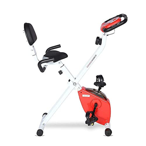 Image of FITNESS WORLD Eazy Bike for Home and Gym | 8 Level Magnetic Resistance Exercise Bike With Anti-Skid Pedals, Adjustable Foot Strap(Red and Silver)
