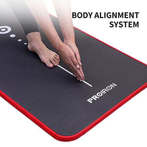 NBR Yoga Mat 1830×660×10 mm - BLACK PROIRON Pilates Mat Edge Protection Non-Slip Yoga Mat Exercise Extra Thick Foam Mat Fitness Workout Mats Home Gym with Carrying Strap