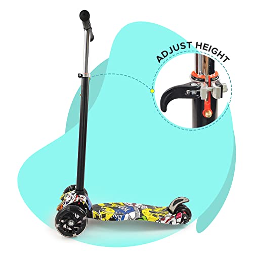 NHR Colorful Graffiti Scooty, 4 Wheel Scooter for Kids, Babies, Toddlers with Adjustable Height, LED Lights n Brake Scooter for Kids 3 to 10 Years (Anycolor)