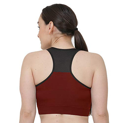 Image of Fenzy Styles Four Way Stretch Lycra Spandex Non Padded Wire Free Sports Bra for Women (Wine Red - Large)