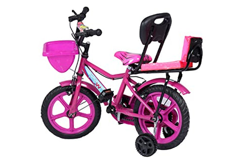 Image of Norman Jr TTT Double Seat Designed in Scandinavia EU Kids Bike Bicycle for Toddlers and Kids 14 Inch Fully Adjustable with Back Seat & Support for Boys and Girls Cycle for 2 to 5 Years - Pearl Pink