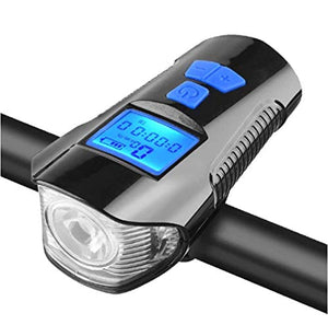 Lista USB Rechargeable LED Bicycle Front Light, Bike Speedometer Odometer, Bicycle Horn Loud, 3 in 1 Bike Headlight with LCD Display Mountain Bike Cycling Accessories