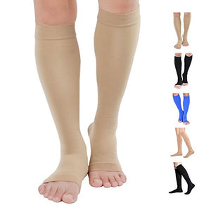 Knee High Compression Stockings, TOFLY Firm Support 20-30mmHg Opaque Maternity Pregnancy Compression Socks, Open-Toe, Ankle & Arch Support, Swelling, Varicose Veins, Edema, Spider Veins, 1Pair Beige M