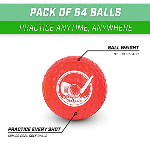 Image of GoSports Foam Golf Practice Balls - 64 Pack | Realistic Feel and Limited Flight | Use Indoors or Outdoors