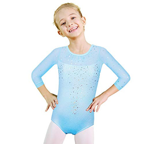 Image of Gymnastics Leotards for Toddler Girls Shiny Lace Dance Outfit Athletic Apparel B203_LightBlue_8A