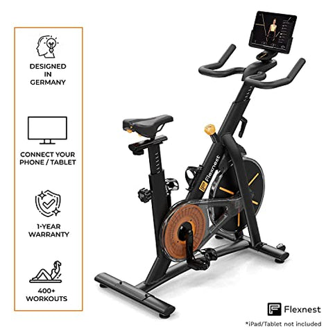 Image of Flexnest Flexbike Spin Bike | Smart Bluetooth Exercise Cycle for home gym with Live Classes on App, 100 Resistance Levels stationary Exercise Bike for Home Gym Workout & Cardio weight loss machine gym cycle (Black)
