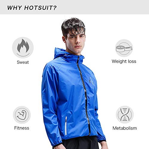 HOTSUIT Sauna Suit Sweat Jacket - Men Weight Loss Anti Rip Sauna Tops Workout, Blue, L