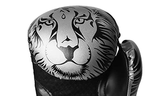 Image of Aurion Molded Faux Leather Boxing Gloves for Muay Thai Kickboxing MMA Martial Arts Workout Grappling Dummy Punching Boxing Gloves with Hand wrap 176" (Silver / Black, 12 oz)