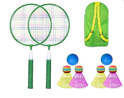 Image of Badminton Racket for Children 1 Pair, Nylon Alloy Durable Badminton Racquet Set for Kids Indoor/Outdoor Sport Game（Including 4 Badminton and 2 Table Tennis）(Green)