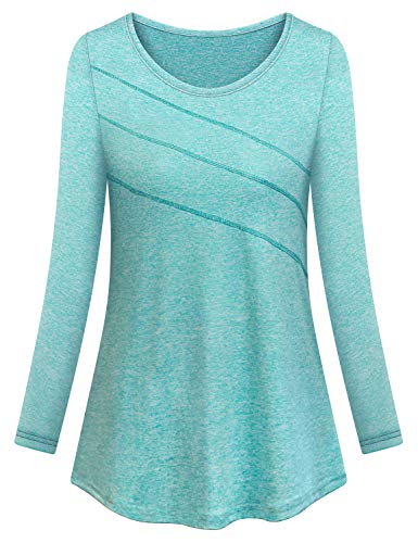 Tunic Tops for Leggings for Women,Cucuchy Yoga Shirts Trendy Workout Gym Shirt Classic Long Sleeve Round Neck Performance Clothes Soft Stay Dry Elastic Muscle Sport Wear Hiking Top Green XL