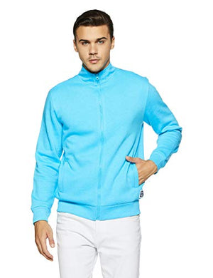 Amazon Brand - Symbol Men's Cotton Blend Round Neck Sweat shirt (AW18MNSSW03I_Aqua Blue_Small_Aqua Blue_S)