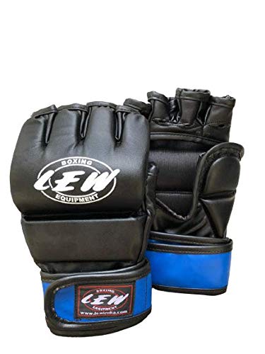 LEW Black/Blue Fight/MMA/Muay Thai Thumb Protection Grappling Gloves (Black/Blue, Small/Medium)