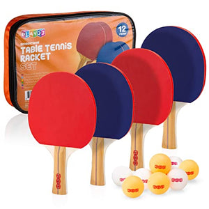 Play22 Ping Pong Paddle Set - 4 Table Tennis Paddles and 8 Ping Pong Balls and Portable Gift Case - Best Gift for Boys and Girls, Adults - Great for Indoor Or Outdoor Play – Speed, Control and Spin