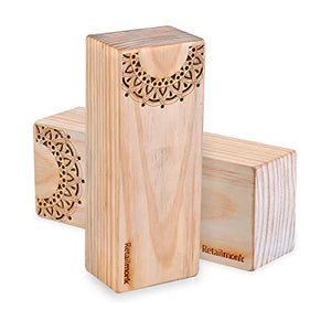 Retailmonk (Set of 2) Premium Designer Handmade Wooden Yoga Blocks, Eco-Friendly Yoga Block Brick, Provides Stability, Balance and Flexibility, Great for Yoga, Fitness & Gym (Standard - 9"x2.5"x3.5") (Beige)