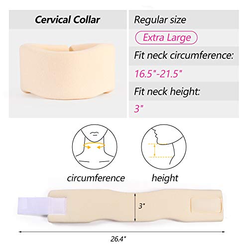 Soft Foam Neck Brace Universal Cervical Collar, Adjustable Neck Support Brace for Sleeping - Relieves Neck Pain and Spine Pressure, Neck Collar After Whiplash or Injury (3" Depth Collar, XL)