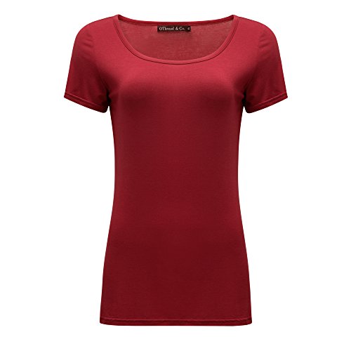 OThread & Co. Women's Plain Basic Spandex Short Sleeves T-Shirt Scoop Neck Tee (X-Large, Burgundy)
