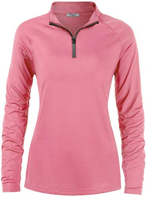 Cestyle Workout Tops for Women, Long Sleeve SPF 50+ Ladies Hiking Wear Excellent Sun Protection Lightweight Pullover Athletic Cooling Sport Shirts Outdoor Clothes Pink Large