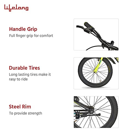 Image of Lifelong LLBC2001 Tribe 20T Cycle (Yellow and Black) I Ideal for: Kids (5-8 Years) I Frame Size: 12" | Ideal Height : 3 ft 10 inch+ I Unisex Cycle| 85% Assembled (Easy self-Assembly)