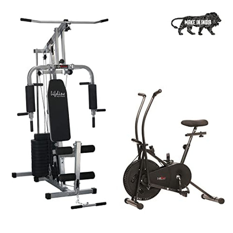 Image of Lifeline Fitness HG-002 Home Gym with LE-103 Air Bike with Moving Handles for Home Gym Workout Combo,