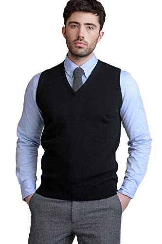 BASE 41 Men's Wool V-Neck Sweater (HSR_Black_Medium)