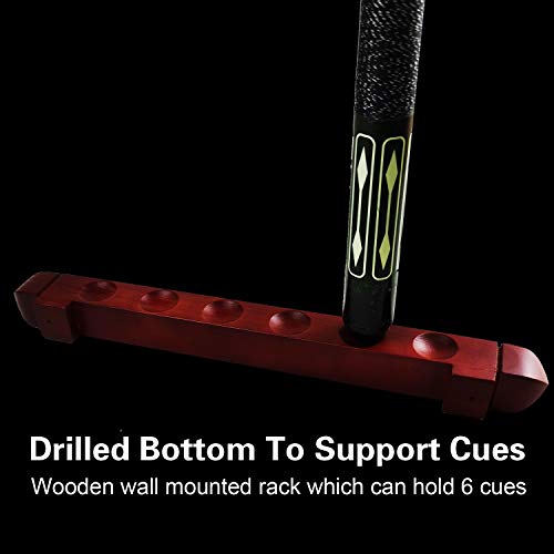 BALIKEN 2-Piece Billiard Pool Wall Mount Holds 6 Cue Sticks Solid Natural Wood Rack